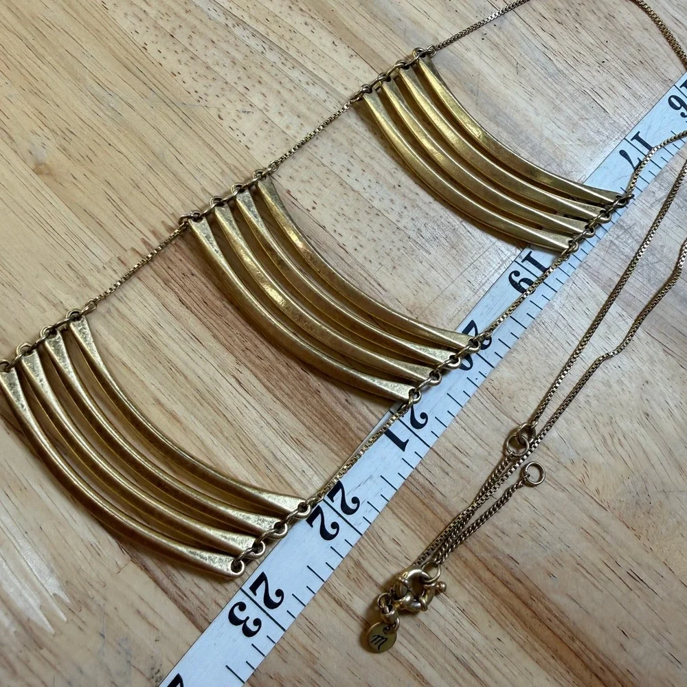 Madewell Bib Necklace Gold Tiered Statement Modern Minimalist Architectural - Picture 6 of 13